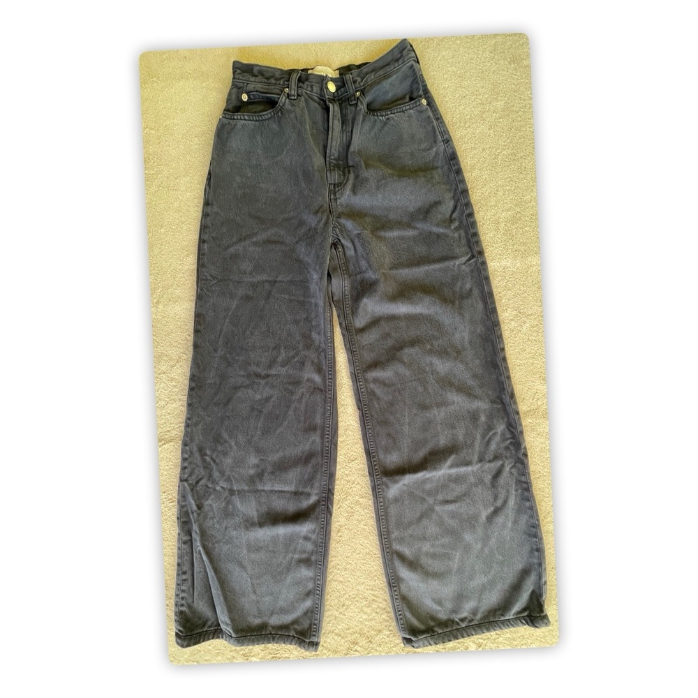 Everlane The Baggy Jean 25R Black Wide Leg High Rise Denim Jeans NWOT